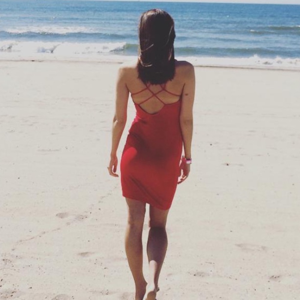 Adara red stretchy mini dress with crisscross back